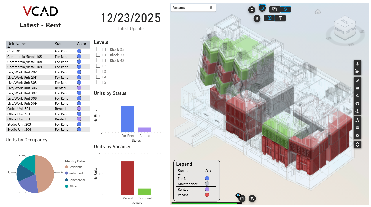 Revit model in a Power BI dashboard with VCAD
