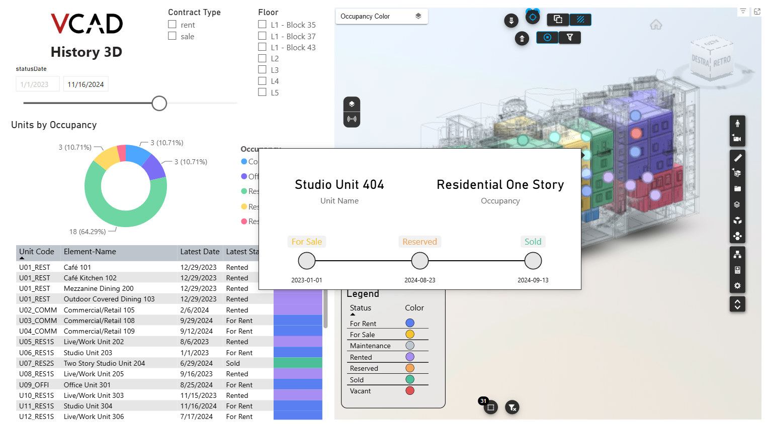 Power BI tables and 3D model linked with VCAD